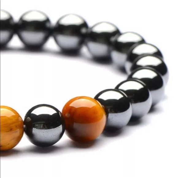 Hematite Tigers Eye 8mm Beaded Stone Bracelet - Picture 7 of 8